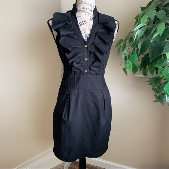 Express Ruffle Sleeveless Tuxedo Dress Black Sz 0 - Picture 1 of 15